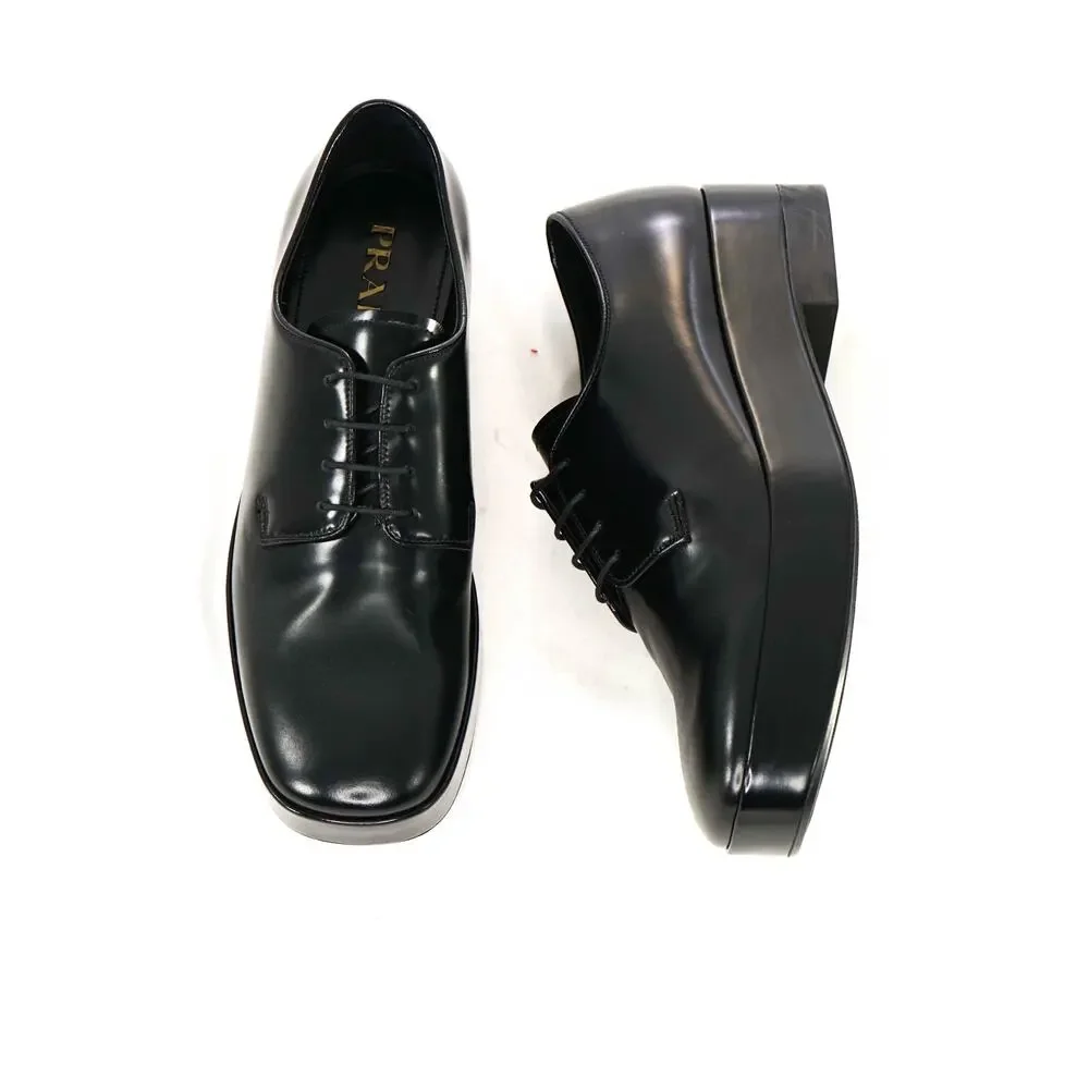 $1,170 PRADA- Black Leather PLATFORM Oxfords- 9 US (8 Prada)